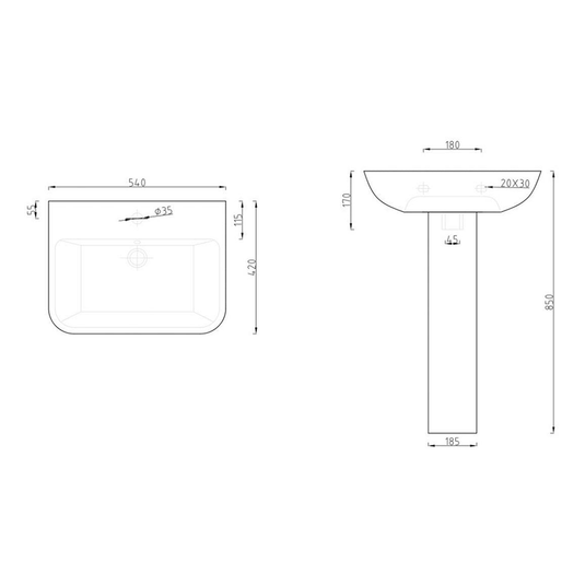 Ruby Marley 1TH Basin & Full Pedestal - RUBY108877 - Bathroom Shack