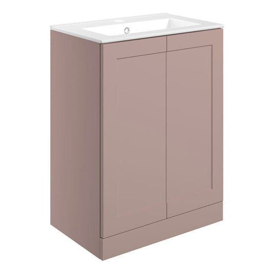Ruby Mocha 615mm Floor Standing 2 Door Basin Unit & Basin - Matt Peony - RUBY108513 - Bathroom Shack