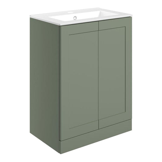 Ruby Mocha 615mm Floor Standing 2 Door Basin Unit & Basin - Matt Reed Green - RUBY108515 - Bathroom Shack