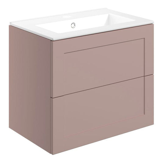 Ruby Mocha 615mm Wall Hung 2 Drawer Basin Unit & Basin - Matt Peony - RUBY108516 - Bathroom Shack