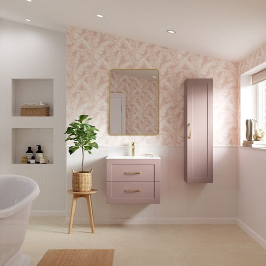 Ruby Mocha 615mm Wall Hung 2 Drawer Basin Unit & Basin - Matt Peony - RUBY108516 - Bathroom Shack
