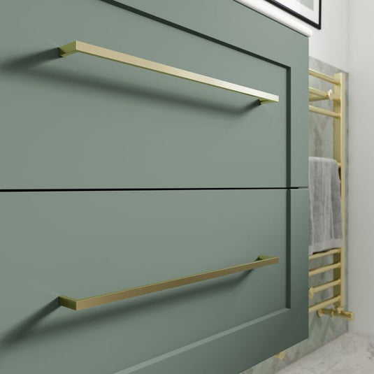 Ruby Mocha 615mm Wall Hung 2 Drawer Basin Unit & Basin - Matt Reed Green - RUBY108518 - Bathroom Shack