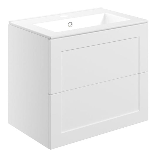 Ruby Mocha 615mm Wall Hung 2 Drawer Basin Unit & Basin - Matt White - RUBY108517 - Bathroom Shack