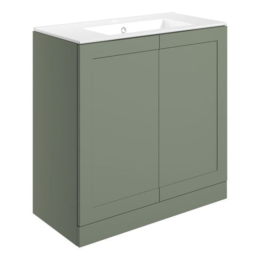 Ruby Mocha 815mm Floor Standing 2 Door Basin Unit & Basin - Matt Reed Green - RUBY108521 - Bathroom Shack