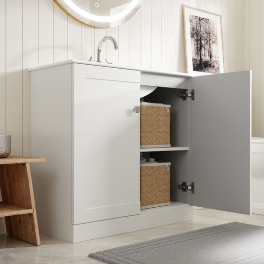 Ruby Mocha 815mm Floor Standing 2 Door Basin Unit & Basin - Matt White - RUBY108520 - Bathroom Shack