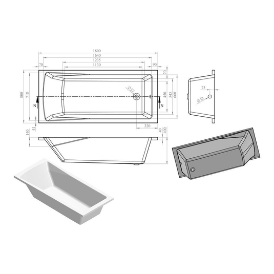 Ruby Oakley Round Single End 1800x800x550mm 0TH Bath w/Legs - RUBY105633 - Bathroom Shack
