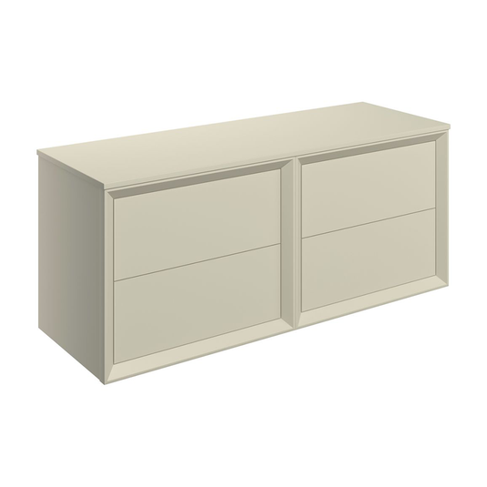 Ruby Oscar 1200mm Wall Hung 4 Drawer Basin Unit Run & Top - Matt Cotton - RUBY108475 - Bathroom Shack