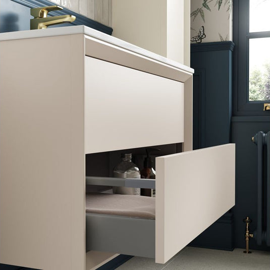 Ruby Oscar 1200mm Wall Hung 4 Drawer Basin Unit Run & Top - Matt Cotton - RUBY108475 - Bathroom Shack