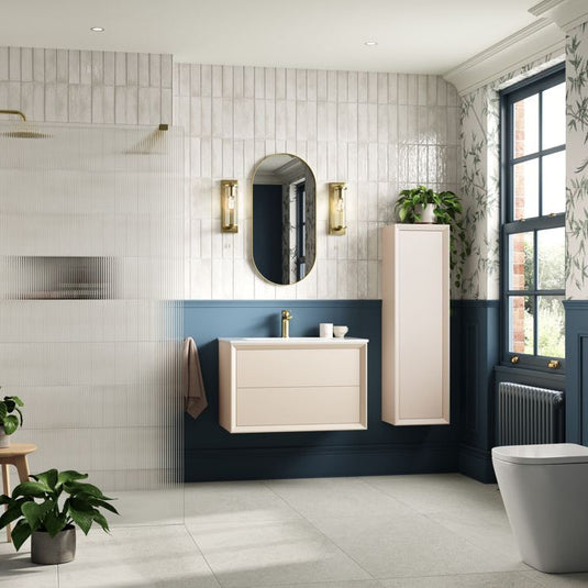 Ruby Oscar 345mm Wall Hung 1 Door Tall Unit - Matt Cotton - RUBY108478 - Bathroom Shack