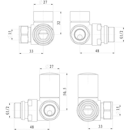 Ruby Patterned Chrome Radiator Valves - Corner - RUBY103016 - Bathroom Shack