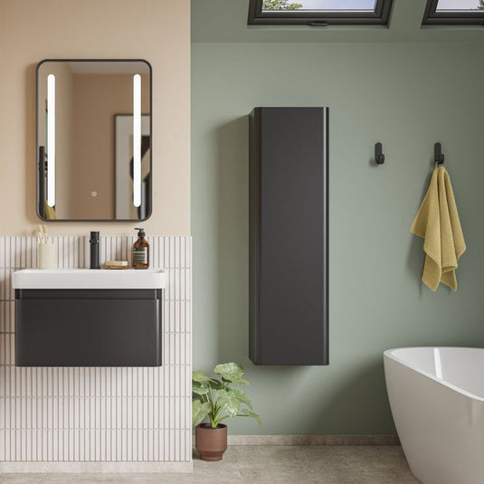 Ruby Penny 350mm Wall Hung 1 Door Tall Unit - Matt Black - RUBY108926 - Bathroom Shack