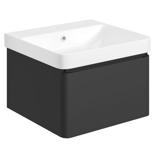 Ruby Penny 500mm Wall Hung 1 Drawer Basin Unit & Basin - Matt Black - RUBY108933 - Bathroom Shack