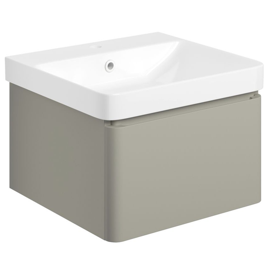 Ruby Penny 500mm Wall Hung 1 Drawer Basin Unit & Basin - Matt Latte - RUBY108930 - Bathroom Shack