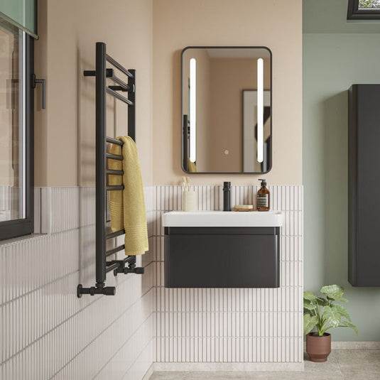Ruby Penny 605mm Wall Hung 1 Drawer Basin Unit & Basin - Matt Black - RUBY108934 - Bathroom Shack