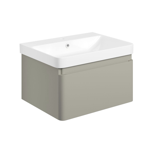 Ruby Penny 605mm Wall Hung 1 Drawer Basin Unit & Basin - Matt Latte - RUBY108931 - Bathroom Shack
