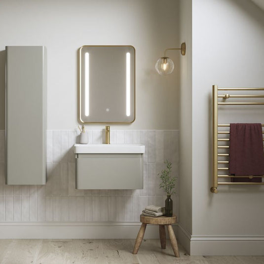 Ruby Penny 605mm Wall Hung 1 Drawer Basin Unit & Basin - Matt Latte - RUBY108931 - Bathroom Shack