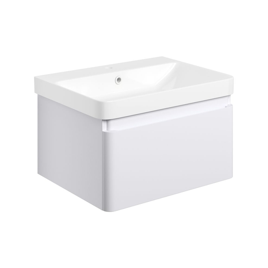 Ruby Penny 605mm Wall Hung 1 Drawer Basin Unit & Basin - Matt White - RUBY108928 - Bathroom Shack
