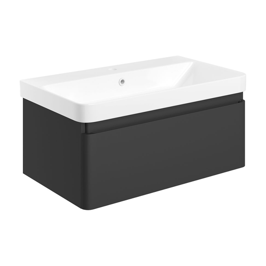Ruby Penny 805mm Wall Hung 1 Drawer Basin Unit & Basin - Matt Black - RUBY108935 - Bathroom Shack