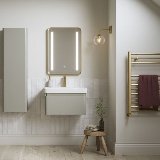 Ruby Penny 805mm Wall Hung 1 Drawer Basin Unit & Basin - Matt Latte - RUBY108932 - Bathroom Shack