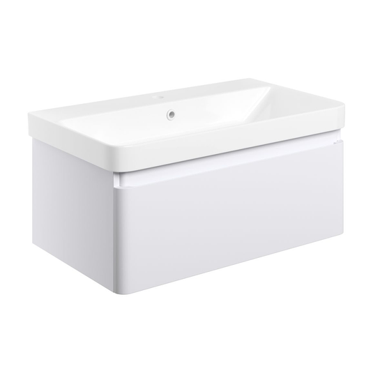 Ruby Penny 805mm Wall Hung 1 Drawer Basin Unit & Basin - Matt White - RUBY108929 - Bathroom Shack