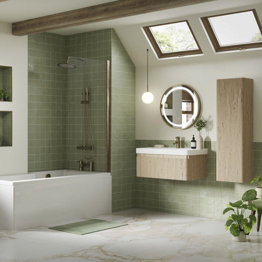 Ruby Princess 350mm Wall Hung 1 Door Tall Unit - Textured Oak - RUBY108920 - Bathroom Shack