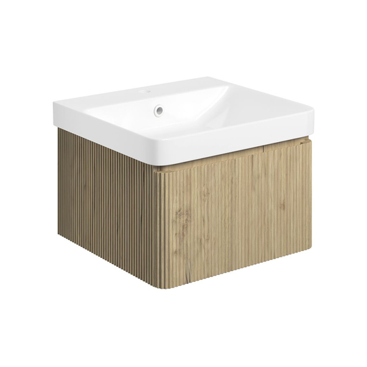 Ruby Princess 500mm Wall Hung 1 Drawer Basin Unit & Basin - Textured Oak - RUBY108921 - Bathroom Shack