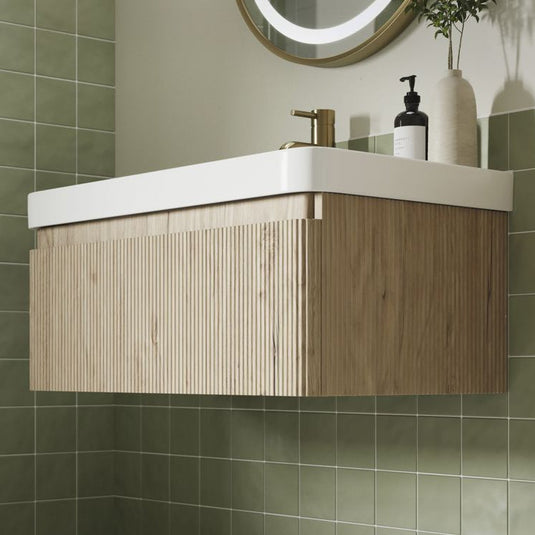 Ruby Princess 500mm Wall Hung 1 Drawer Basin Unit & Basin - Textured Oak - RUBY108921 - Bathroom Shack