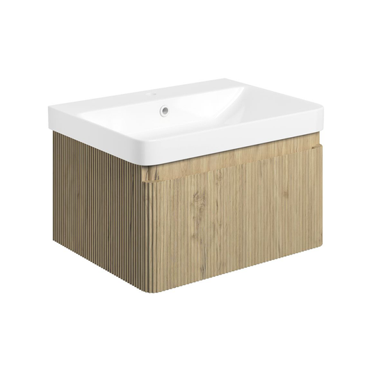 Ruby Princess 605mm Wall Hung 1 Drawer Basin Unit & Basin - Textured Oak - RUBY108922 - Bathroom Shack