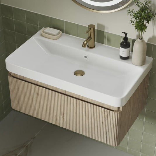 Ruby Princess 605mm Wall Hung 1 Drawer Basin Unit & Basin - Textured Oak - RUBY108922 - Bathroom Shack