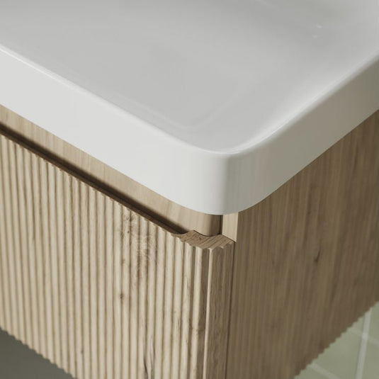 Ruby Princess 605mm Wall Hung 1 Drawer Basin Unit & Basin - Textured Oak - RUBY108922 - Bathroom Shack