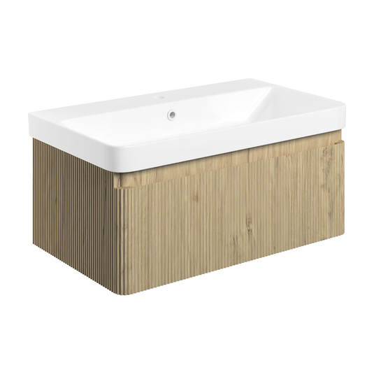 Ruby Princess 805mm Wall Hung 1 Drawer Basin Unit & Basin - Textured Oak - RUBY108923 - Bathroom Shack