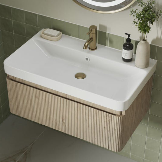Ruby Princess 805mm Wall Hung 1 Drawer Basin Unit & Basin - Textured Oak - RUBY108923 - Bathroom Shack