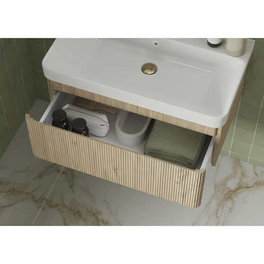 Ruby Princess 805mm Wall Hung 1 Drawer Basin Unit & Basin - Textured Oak - RUBY108923 - Bathroom Shack