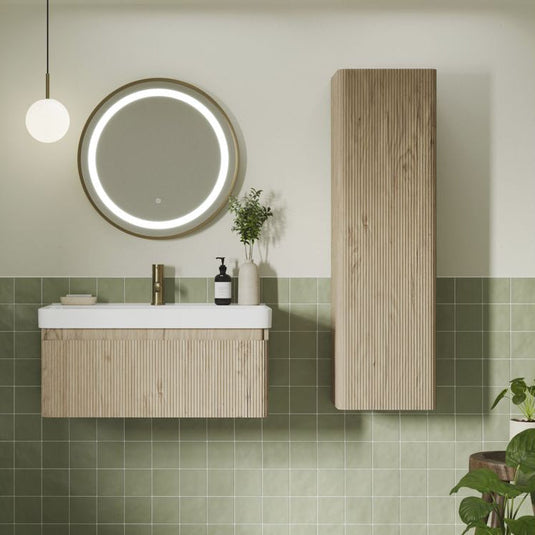 Ruby Princess 805mm Wall Hung 1 Drawer Basin Unit & Basin - Textured Oak - RUBY108923 - Bathroom Shack
