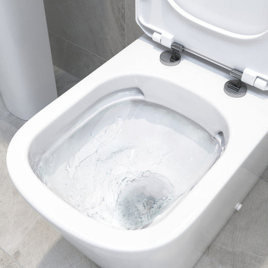 Ruby Roo Rimless Close Coupled Open Back Comfort Height WC & Soft Close Seat - RUBY106145 - Bathroom Shack