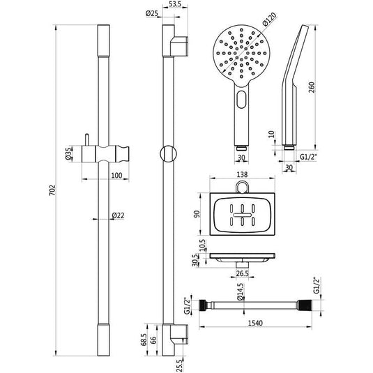 Ruby Round Push Button Shower Kit - Chrome - RUBY105851 - Bathroom Shack