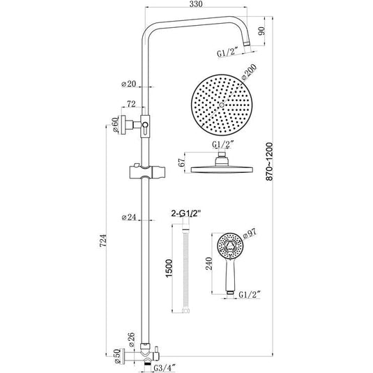 Ruby Round Shower Kit w/Overhead & Handset - Chrome - RUBY105588 - Bathroom Shack