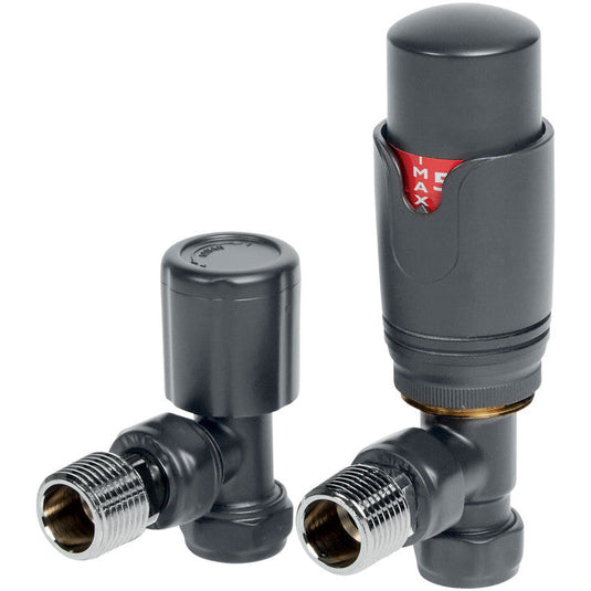 Ruby Round Thermostatic Anthracite Radiator Valves - Angled - RUBY104995 - Bathroom Shack