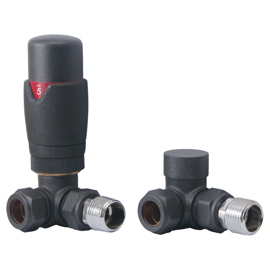 Ruby Round Thermostatic Anthracite Radiator Valves - Corner - RUBY104997 - Bathroom Shack