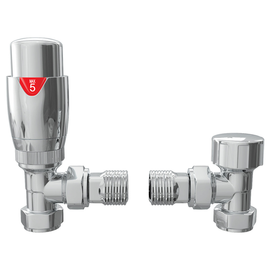 Ruby Round Thermostatic Chrome Radiator Valves - Angled - RUBY103021 - Bathroom Shack