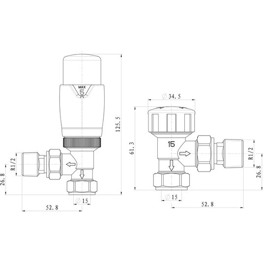 Ruby Round Thermostatic Chrome Radiator Valves - Angled - RUBY103021 - Bathroom Shack
