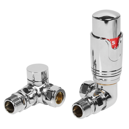 Ruby Round Thermostatic Chrome Radiator Valves - Corner - RUBY104993 - Bathroom Shack