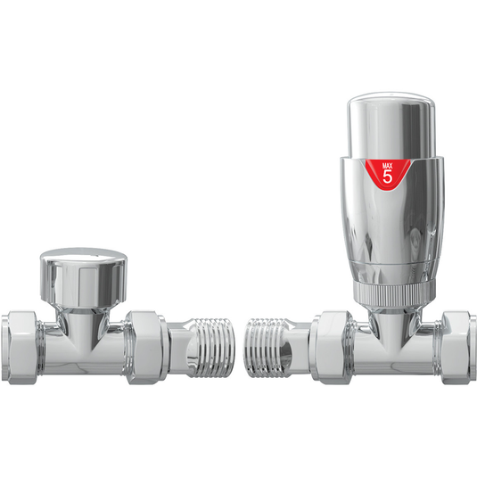 Ruby Round Thermostatic Chrome Radiator Valves - Straight - RUBY103022 - Bathroom Shack
