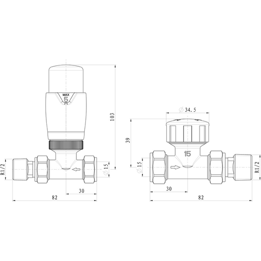 Ruby Round Thermostatic Chrome Radiator Valves - Straight - RUBY103022 - Bathroom Shack