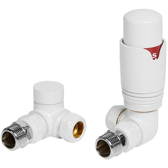 Ruby Round Thermostatic White Radiator Valves - Corner - RUBY105004 - Bathroom Shack