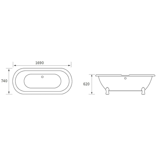 Ruby Rudy Freestanding 1690x740x620mm 2TH Bath w/Feet - White - RUBY102815 - Bathroom Shack