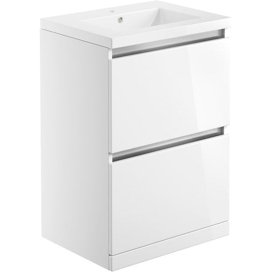 Ruby Sasha 615mm 2 Drawer Floor Standing Basin Unit Inc. Basin - White Gloss - RUBY101528 - Bathroom Shack