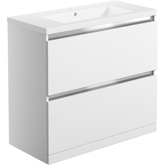Ruby Sasha 815mm 2 Drawer Floor Standing Basin Unit Inc. Basin - White Gloss - RUBY101530 - Bathroom Shack