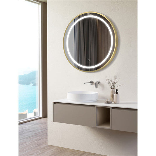 Ruby Shelby 600mm Round Front-Lit LED Mirror - Brushed Brass - RUBY106253 - Bathroom Shack