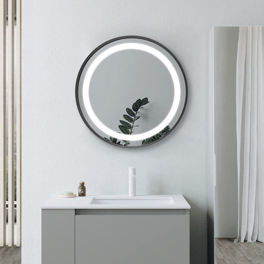 Ruby Shelby 600mm Round Front-Lit LED Mirror - Matt Black - RUBY106252 - Bathroom Shack